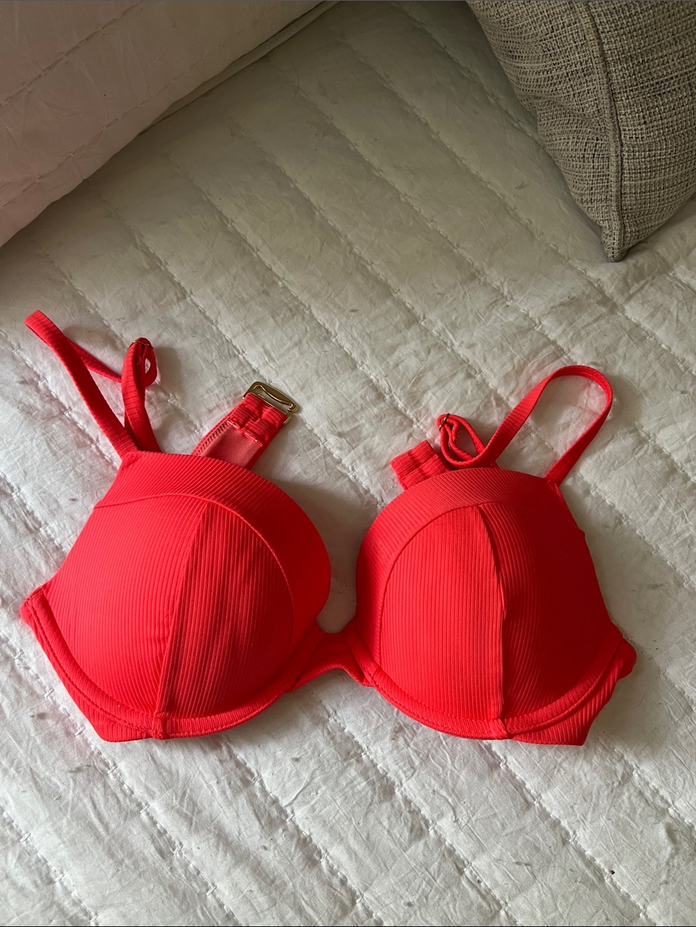 Victoria's Secret Coral-Orange Ribbed Padded Bikini Top